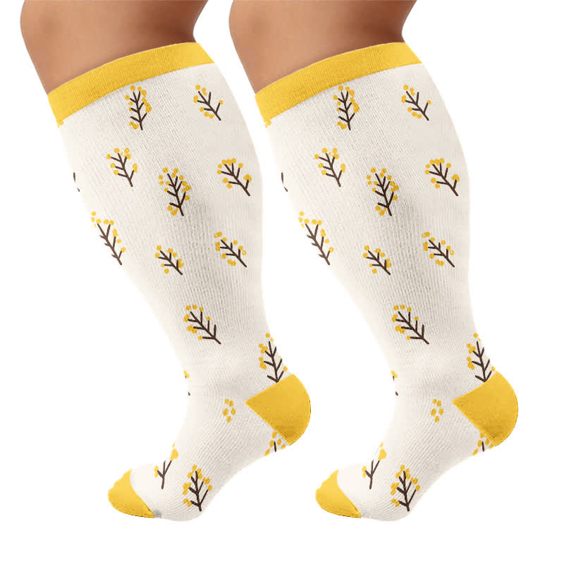 Plus Size Cherry Bow Compression Socks - Yellow - 4XL - image 5
