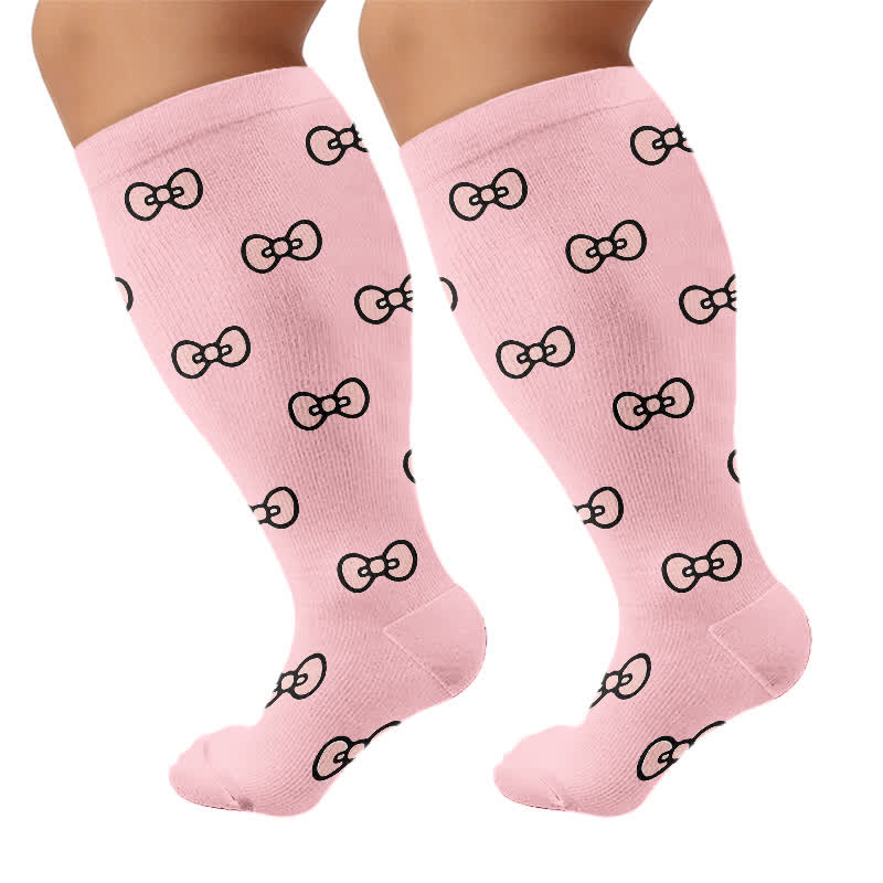 Plus Size Cherry Bow Compression Socks - Pink - 4XL - image 7