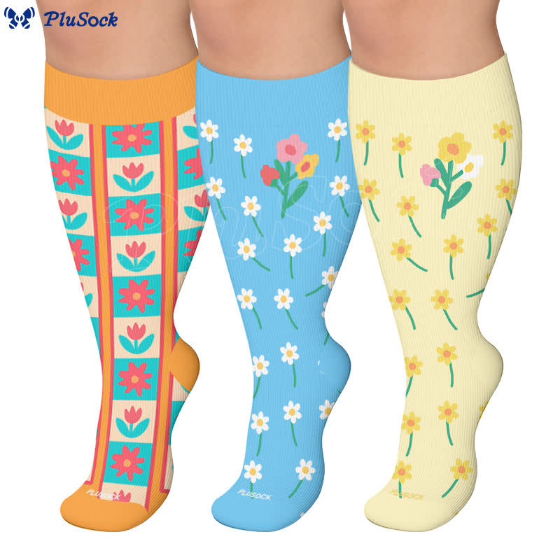 Plus Size Floral Patchwork Compression Socks - image 0