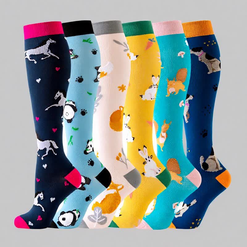 Horse Panda Rabbit Compression Socks(6 Pairs) - image 1