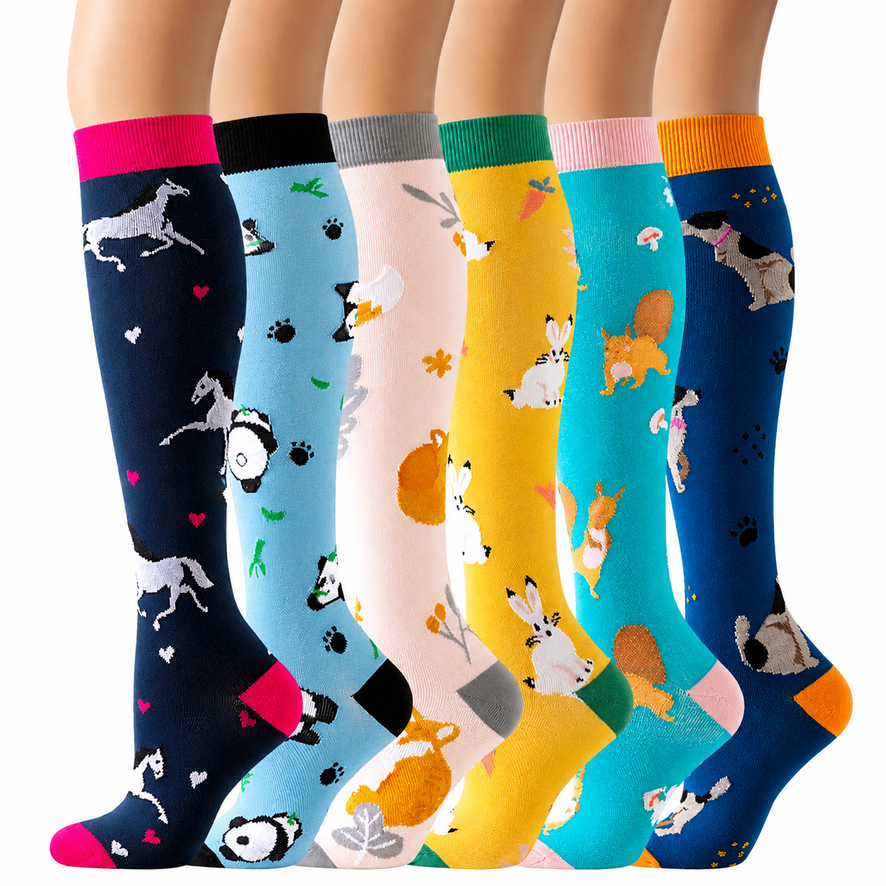 Horse Panda Rabbit Compression Socks(6 Pairs) - Multicolor - S/M - image 0