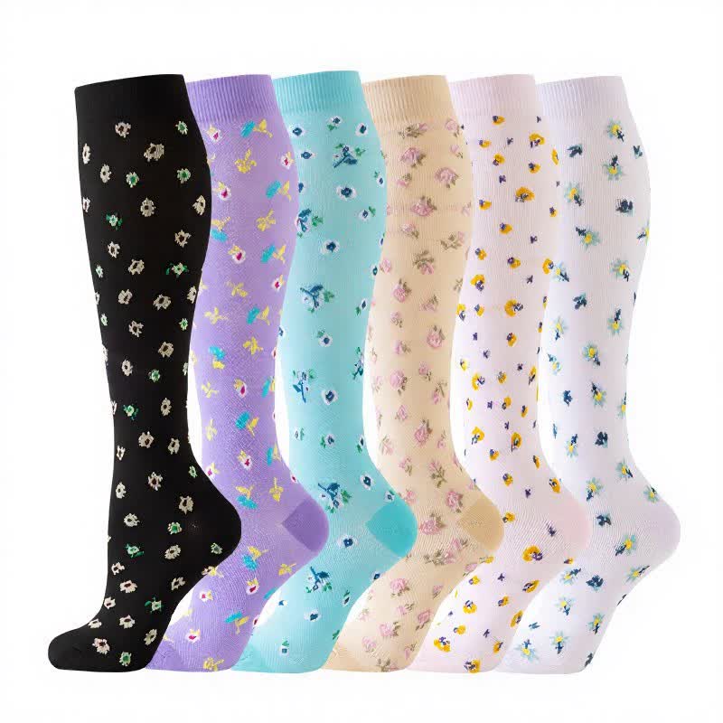 Scattered Floral Prints Compression Socks(6 Pairs) - image 1