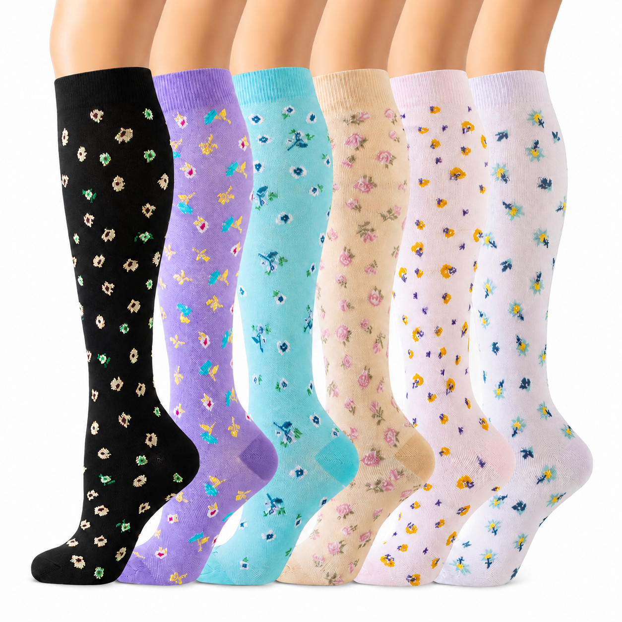 Scattered Floral Prints Compression Socks(6 Pairs) - Multicolor - S/M - image 0