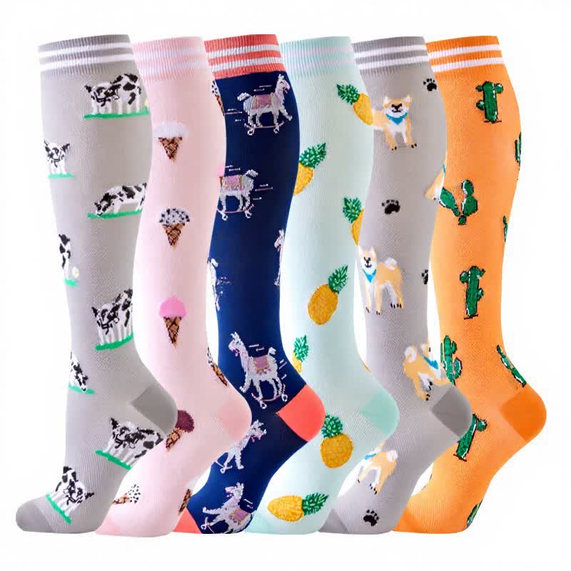 Animal Fruit Print Compression Socks(6 Pairs) - Multicolor - S/M - image 1