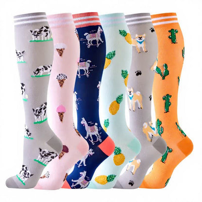 Animal Fruit Print Compression Socks(6 Pairs) - Multicolor - S/M - image 1
