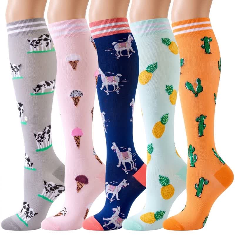 Animal Fruit Print Compression Socks(6 Pairs) - image 0