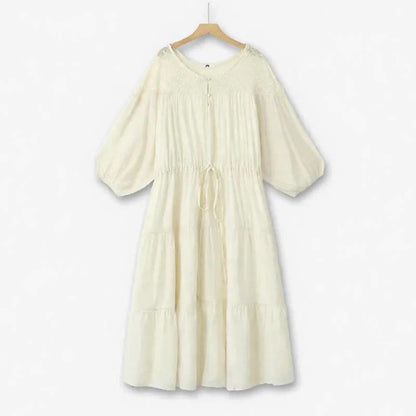 Boho Drawstring Tiered Vacation Maxi Dress - Beige - 6XL - image 2