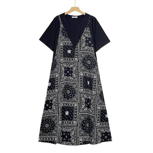 Bandana Print Layered Maxi Dress - Black - 6XL - image 0
