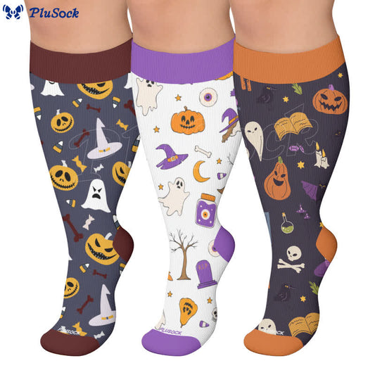 Plus Size Spooky Pumpkin Ghost Compression Socks - image 0