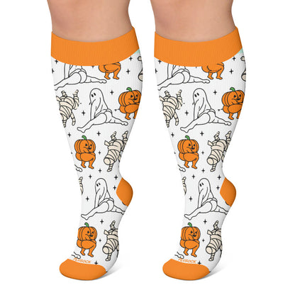 Plus Size Campfire Ghosts Compression Socks - Orange - 4XL - image 6