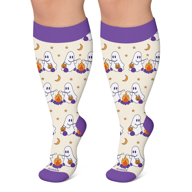 Plus Size Campfire Ghosts Compression Socks - Purple - 4XL - image 5