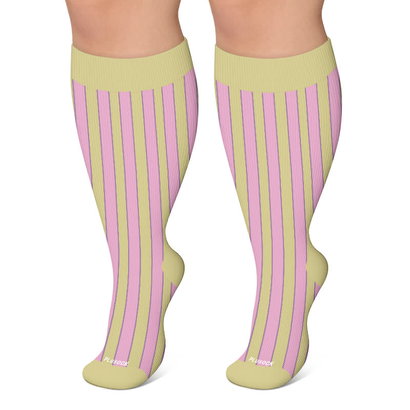 Plus Size Pink Stripe Compression Socks - Pink - 4XL - image 4