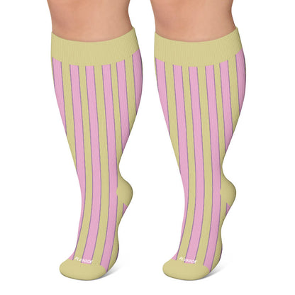 Plus Size Pink Stripe Compression Socks - Pink - 4XL - image 4