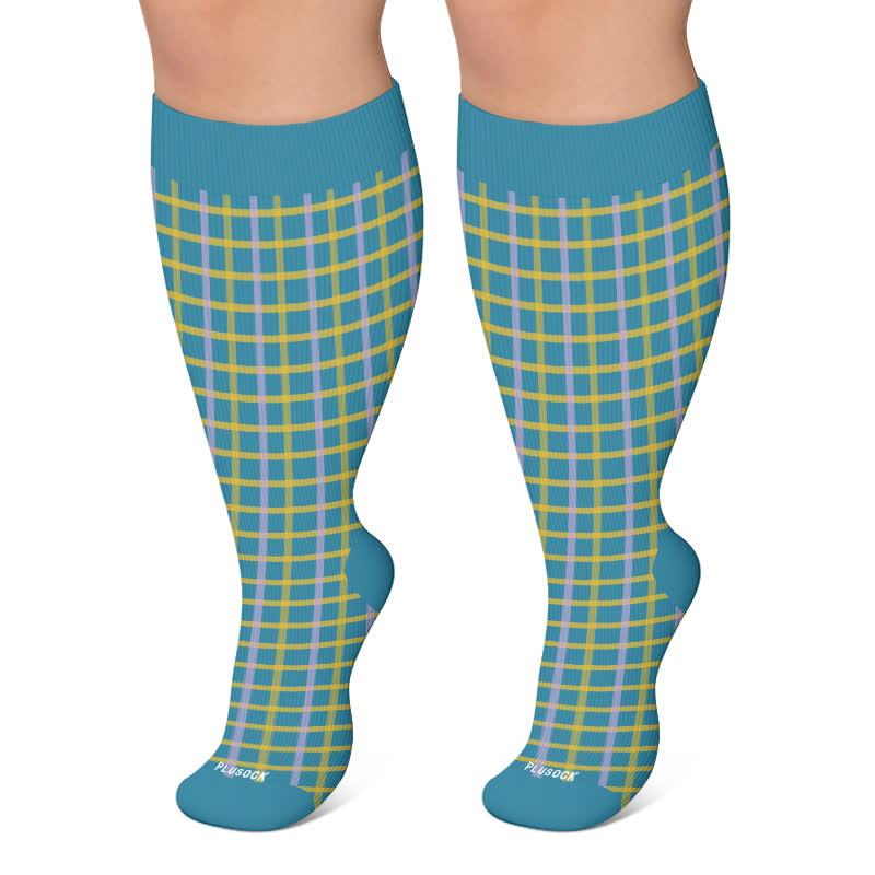 Plus Size Pink Stripe Compression Socks - Blue - 4XL - image 6