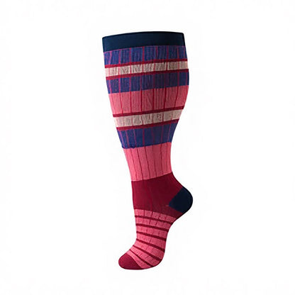 Plus Size Colorblock Stripe Compression Socks(4 Pairs) - Rose - 4XL - image 8