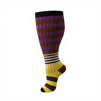 Plus Size Colorblock Stripe Compression Socks(4 Pairs) - Brown - 4XL - image 9