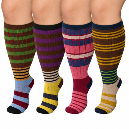 Plus Size Colorblock Stripe Compression Socks(4 Pairs) - Multicolor - 4XL - image 0