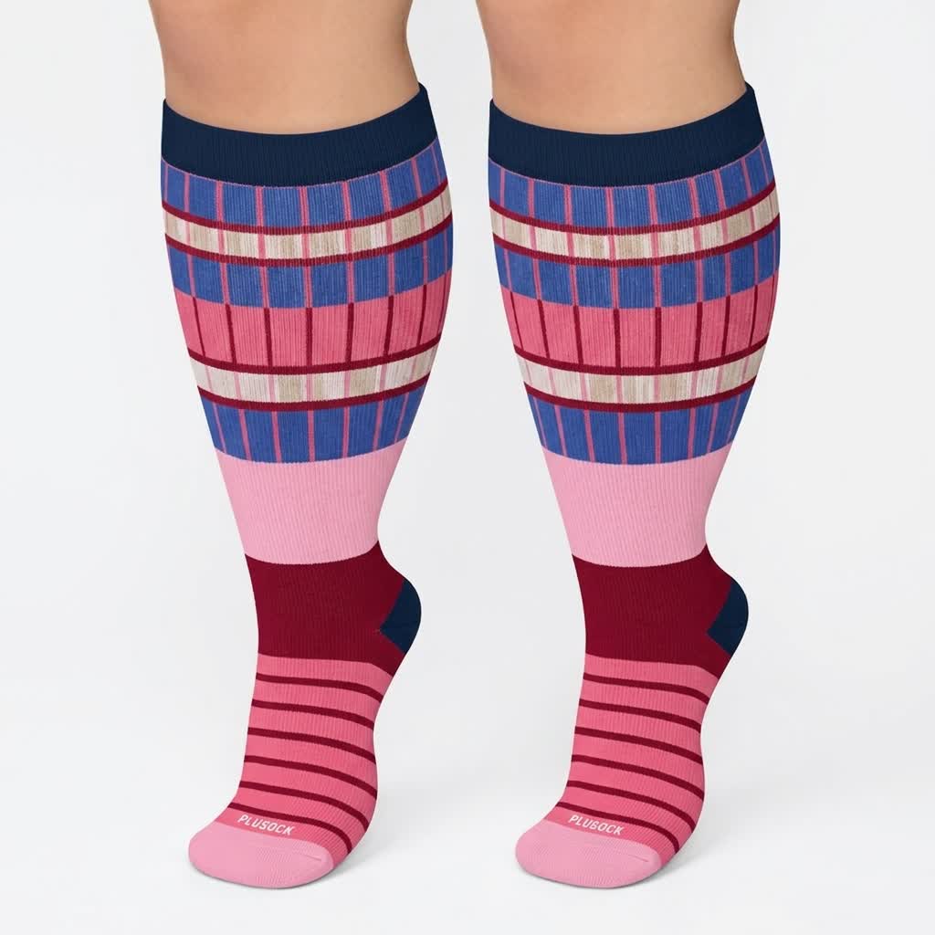 Plus Size Colorblock Stripe Compression Socks(4 Pairs) - image 2