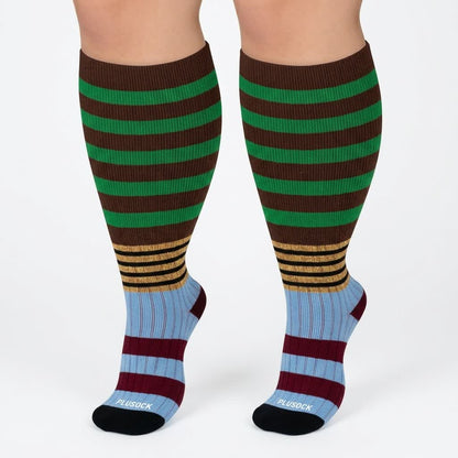 Plus Size Colorblock Stripe Compression Socks(4 Pairs) - image 4