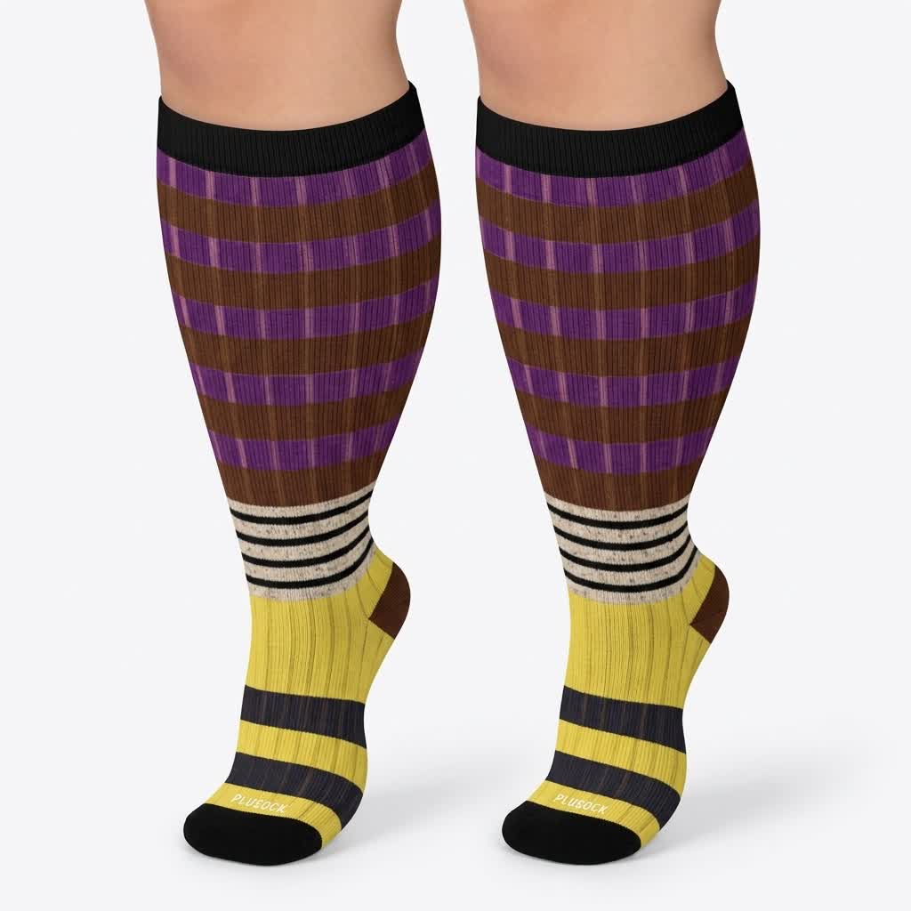 Plus Size Colorblock Stripe Compression Socks(4 Pairs) - image 3