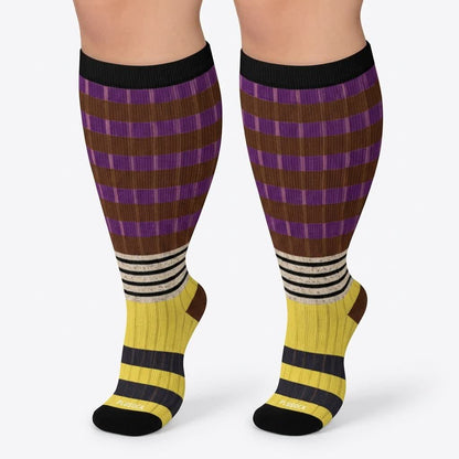 Plus Size Colorblock Stripe Compression Socks(4 Pairs) - image 3