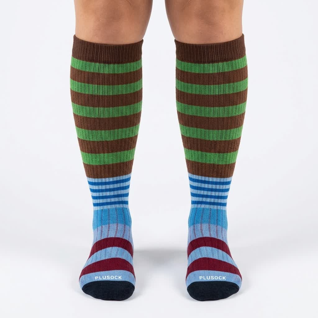 Plus Size Colorblock Stripe Compression Socks(4 Pairs) - image 1