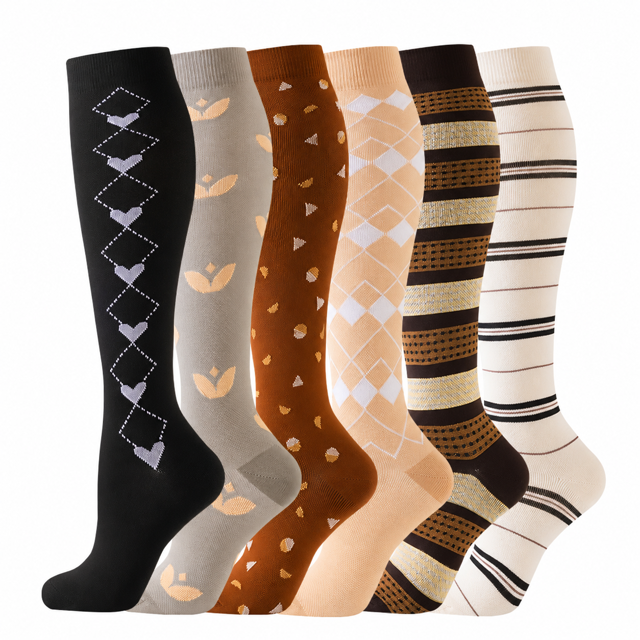 Cocoa Hearts Compression Socks(6 Pairs) - image 1