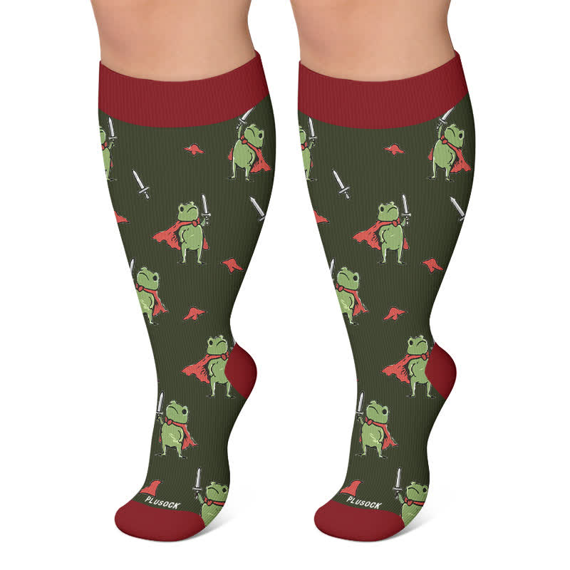 Plus Size Frog Garden Knit Compression Socks - Dark Green - 4XL - image 5
