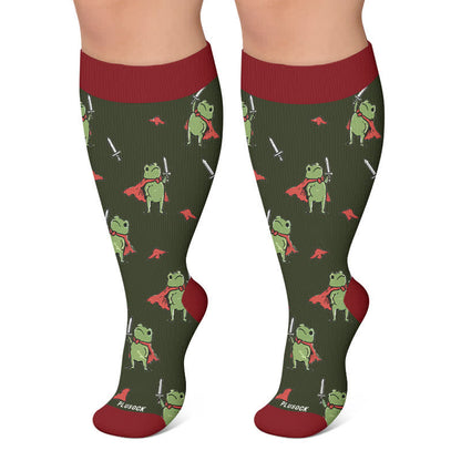 Plus Size Frog Garden Knit Compression Socks - Dark Green - 4XL - image 5