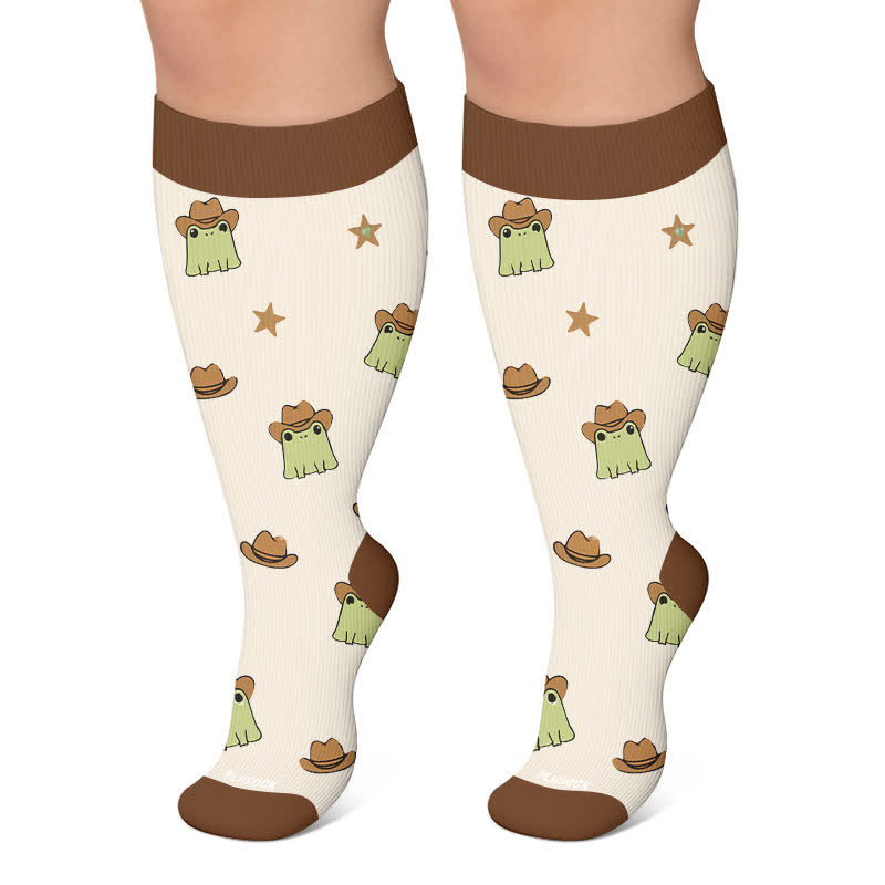 Plus Size Frog Garden Knit Compression Socks - Beige - 4XL - image 4