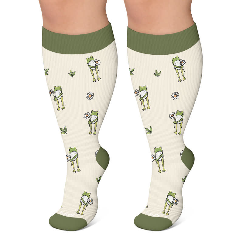 Plus Size Frog Garden Knit Compression Socks - Green - 4XL - image 6