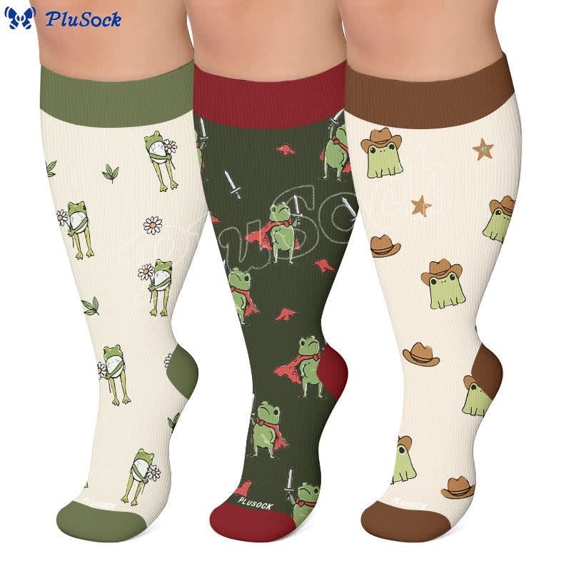 Plus Size Frog Garden Knit Compression Socks - image 0