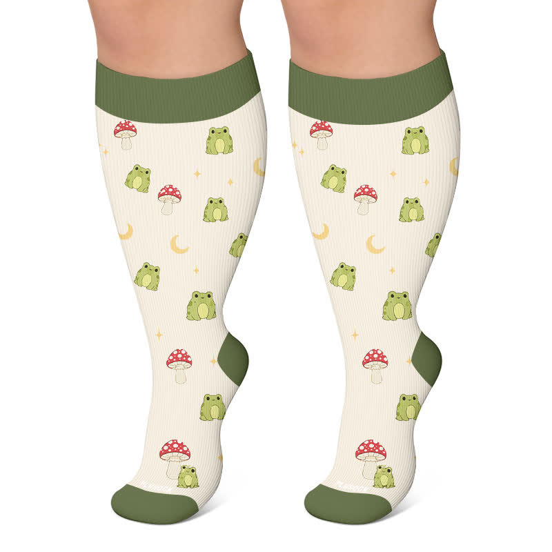Plus Size Mushroom Frog Compression Socks - Beige - 4XL - image 6