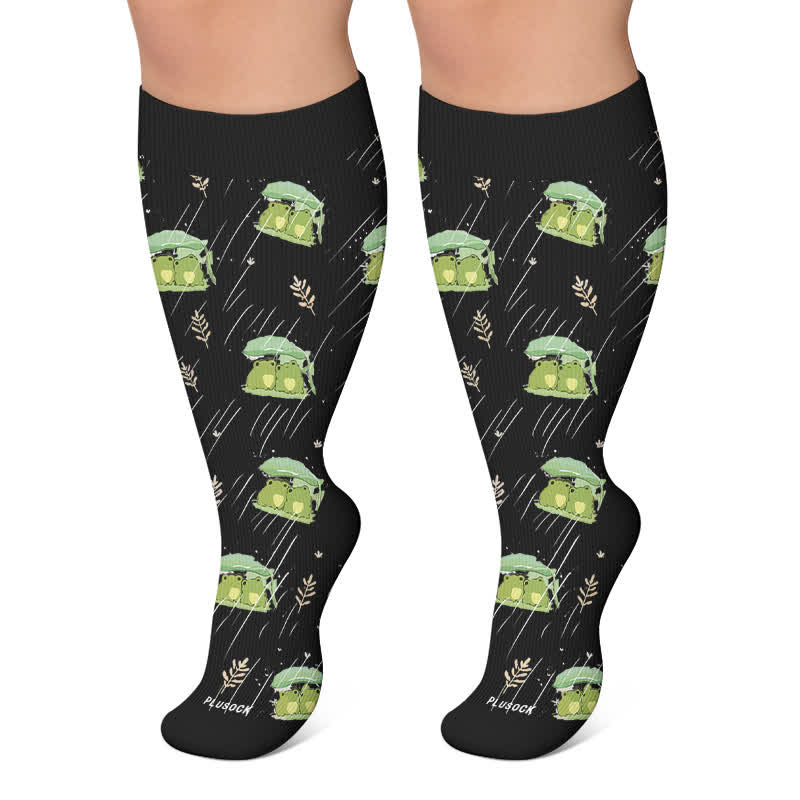 Plus Size Mushroom Frog Compression Socks - Black - 4XL - image 5