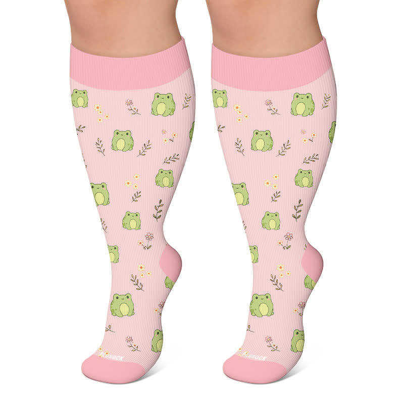 Plus Size Mushroom Frog Compression Socks - Pink - 4XL - image 4