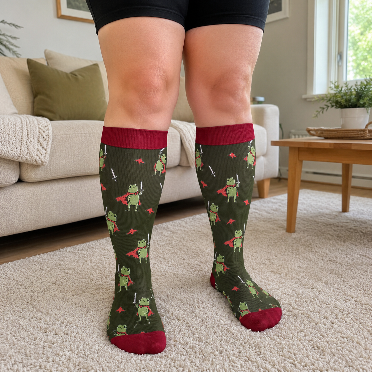 Plus Size Frog Garden Knit Compression Socks - image 1