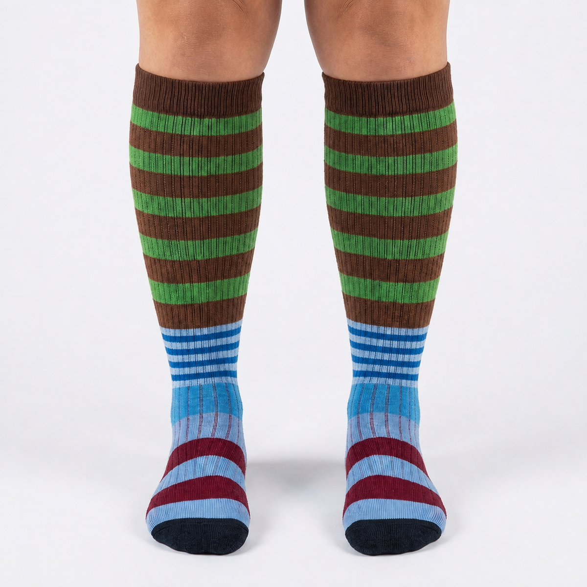Plus Size Colorblock Stripe Compression Socks(4 Pairs) - image 1
