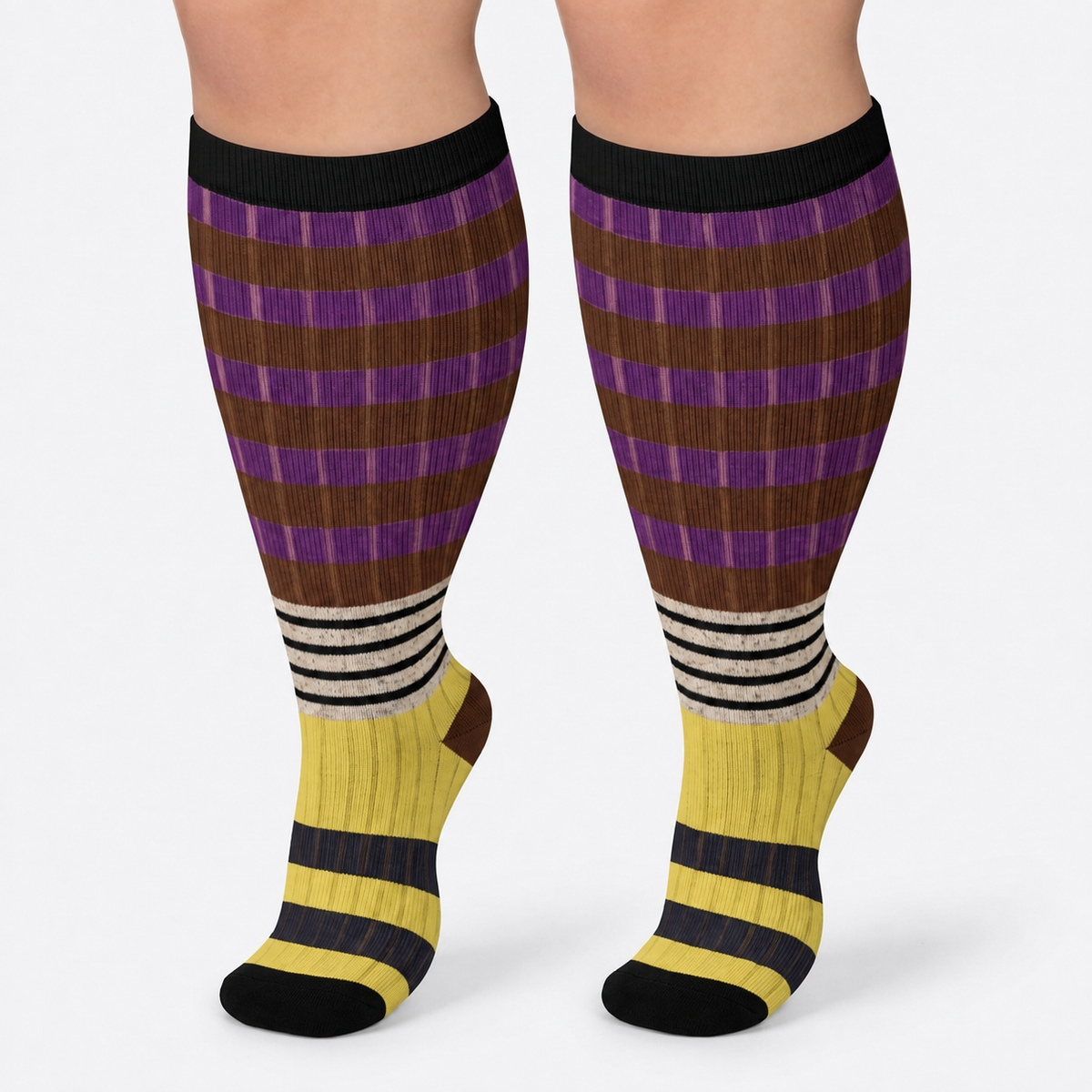 Plus Size Colorblock Stripe Compression Socks(4 Pairs) - image 5