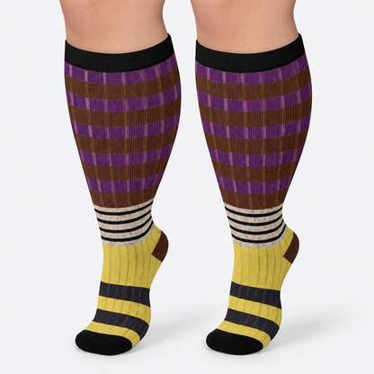 Plus Size Colorblock Stripe Compression Socks(4 Pairs) - image 5