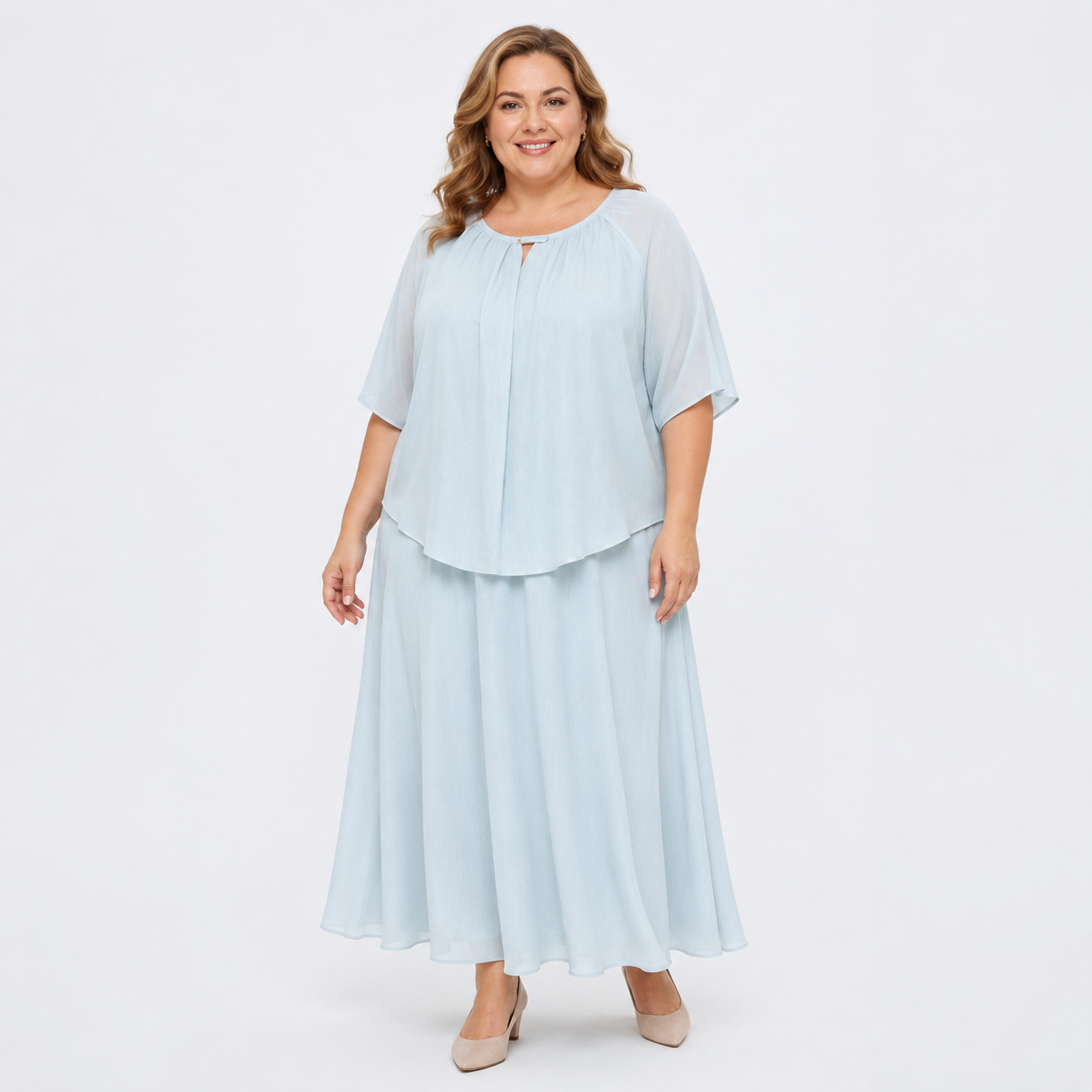 Plus Size Solid Loose Cotton Linen Top Skirt With Pockets Set - image 1
