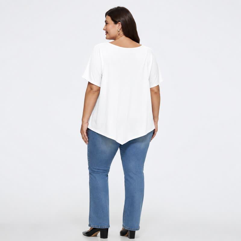 Plus Size Asymmetric Hem Cotton Blouse - image 10