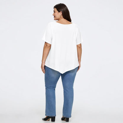 Plus Size Asymmetric Hem Cotton Blouse - image 10