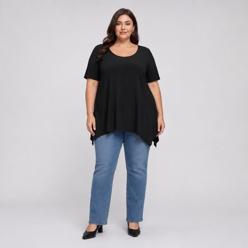 Plus Size Asymmetric Hem Cotton Blouse - image 4