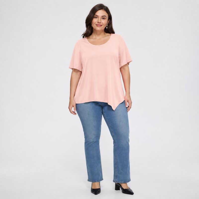 Plus Size Asymmetric Hem Cotton Blouse - image 8