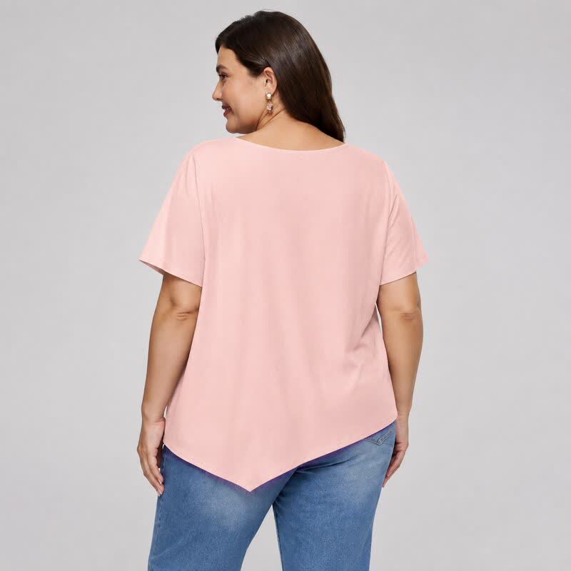 Plus Size Asymmetric Hem Cotton Blouse - image 6