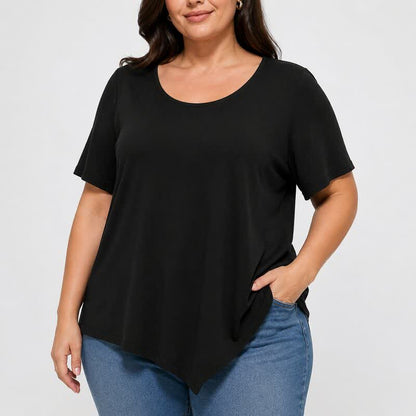 Plus Size Asymmetric Hem Cotton Blouse - image 3