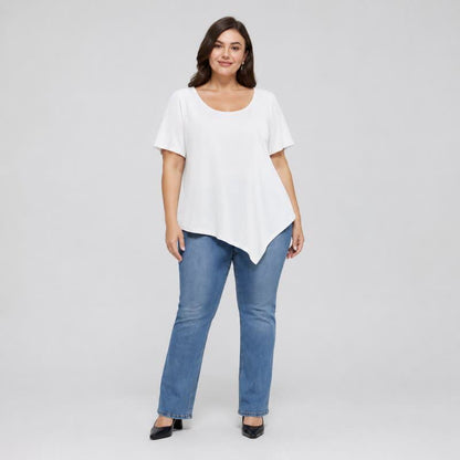 Plus Size Asymmetric Hem Cotton Blouse - image 12