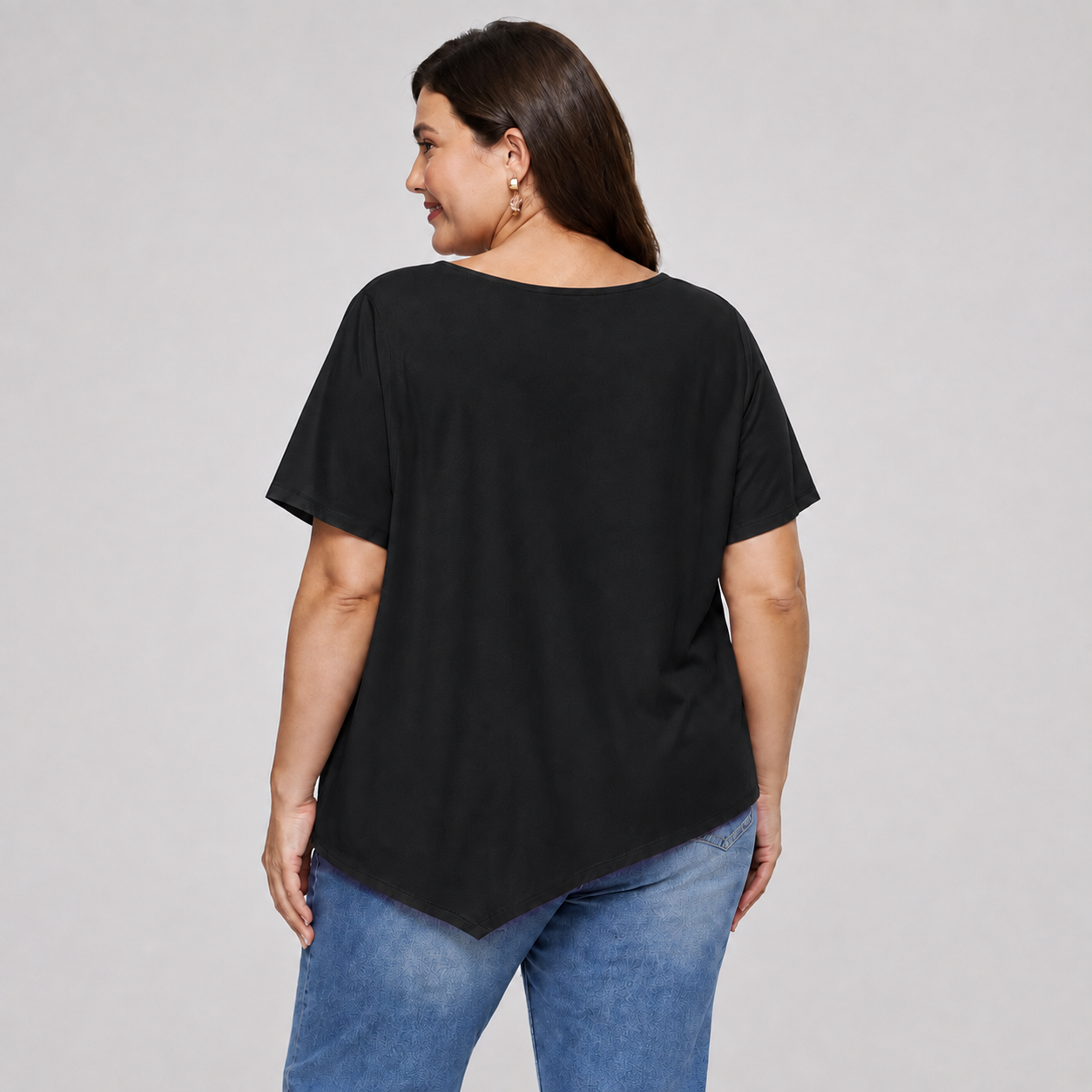Plus Size Asymmetric Hem Cotton Blouse - image 2