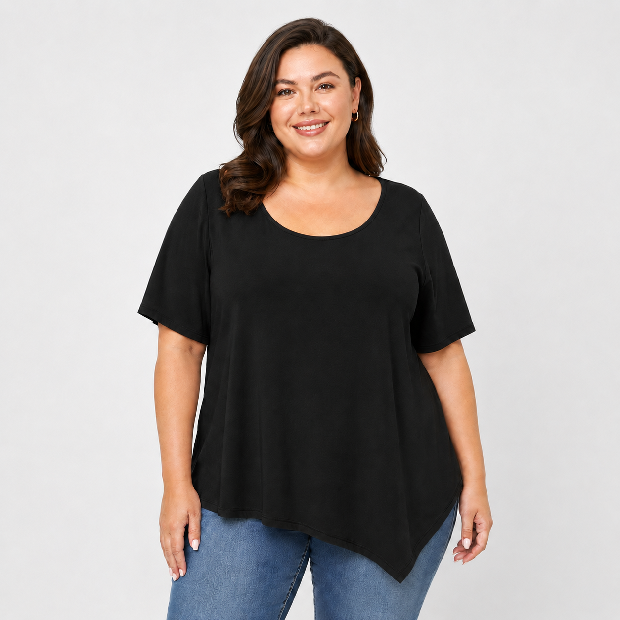 Plus Size Asymmetric Hem Cotton Blouse - image 1