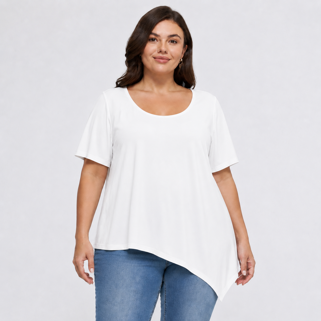 Plus Size Asymmetric Hem Cotton Blouse - image 9